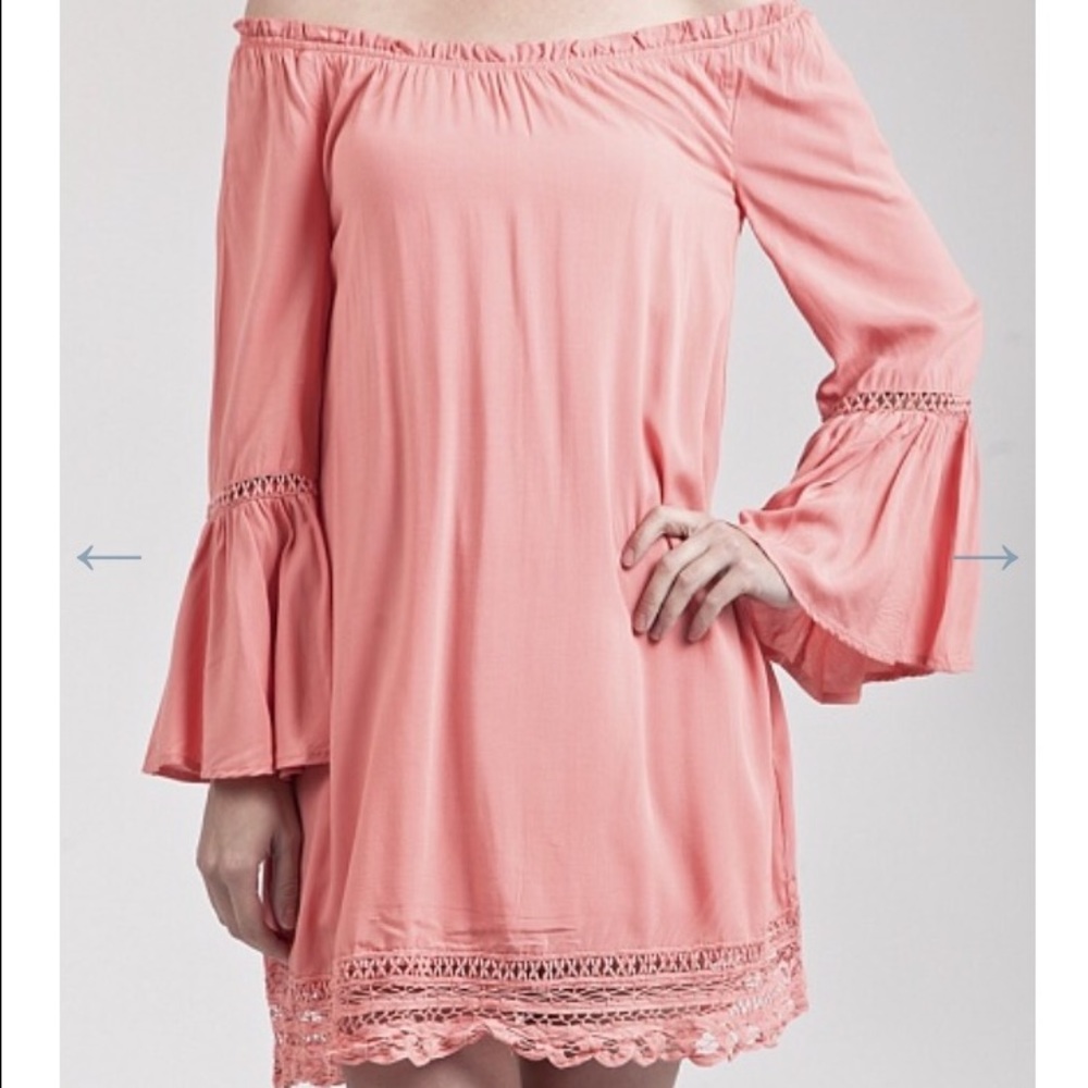 Blush off the shoulder dress