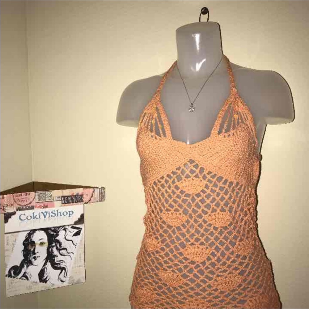 🍊 UNIQUE Seashell Chenille Crochet Top wSequin