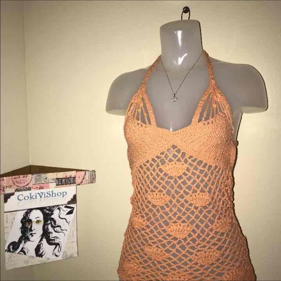 🍊 UNIQUE Seashell Chenille Crochet Top wSequin - Picture 1 of 6