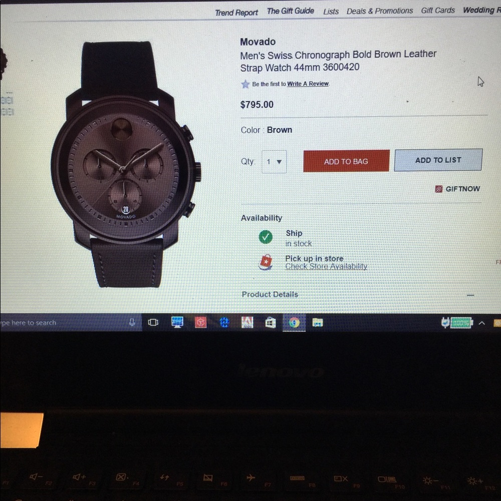 Movado Men's Swiss Chronograph Bold Blue Watch