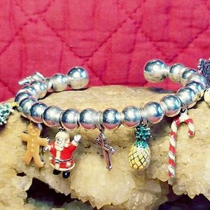 STERLING & ENAMEL CHRISTMAS CUFF CHARM BRACELET