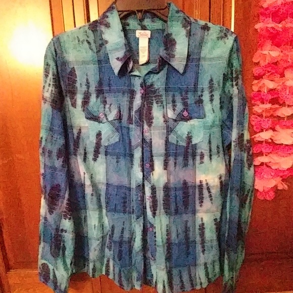 Blue tie dye print Plaid - Picture 1 of 1