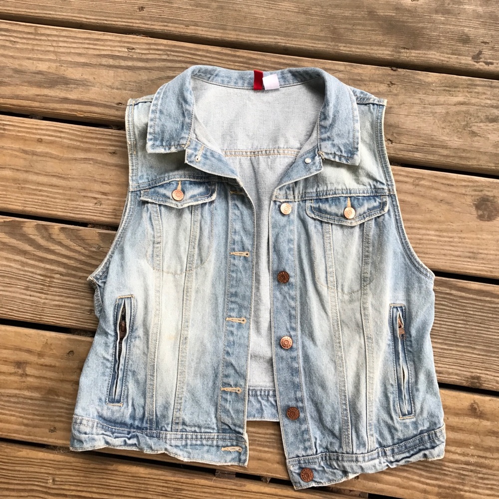Light wash denim vest