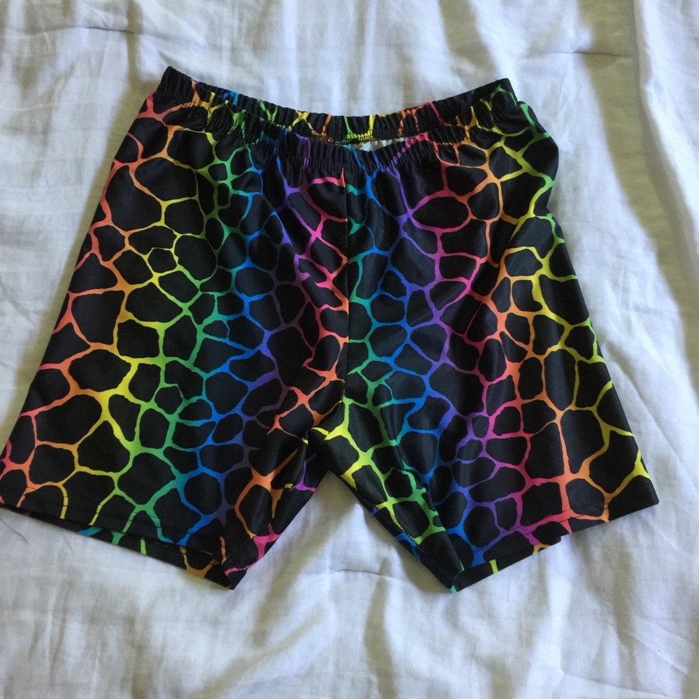 Rainbow giraffe print spandex compression shorts