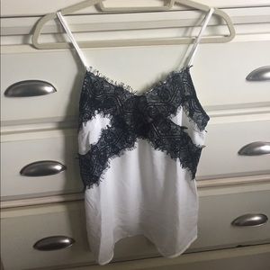 Black Lace Detail White Camisole, Med, Runs Small