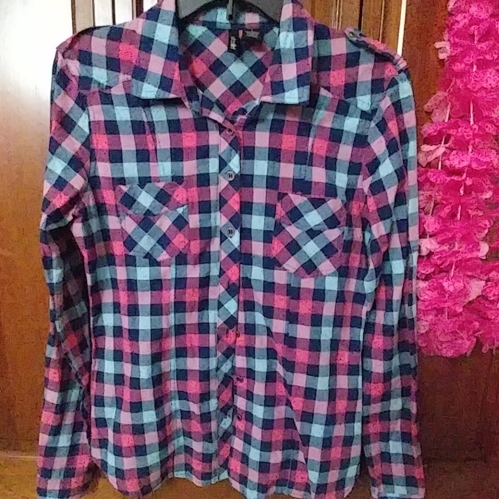 Pink and blue checkered plaid
