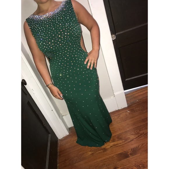 Jovani High Neck Emerald Green Gown - Picture 1 of 3