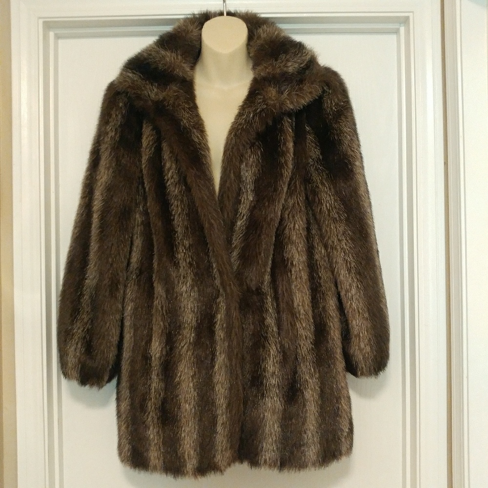 [Jordache] Faux Fur Coat, Stripe