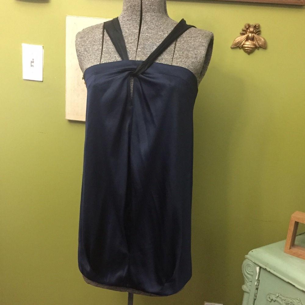 VINCE Satin Tank Blouse - Navy and Black XS