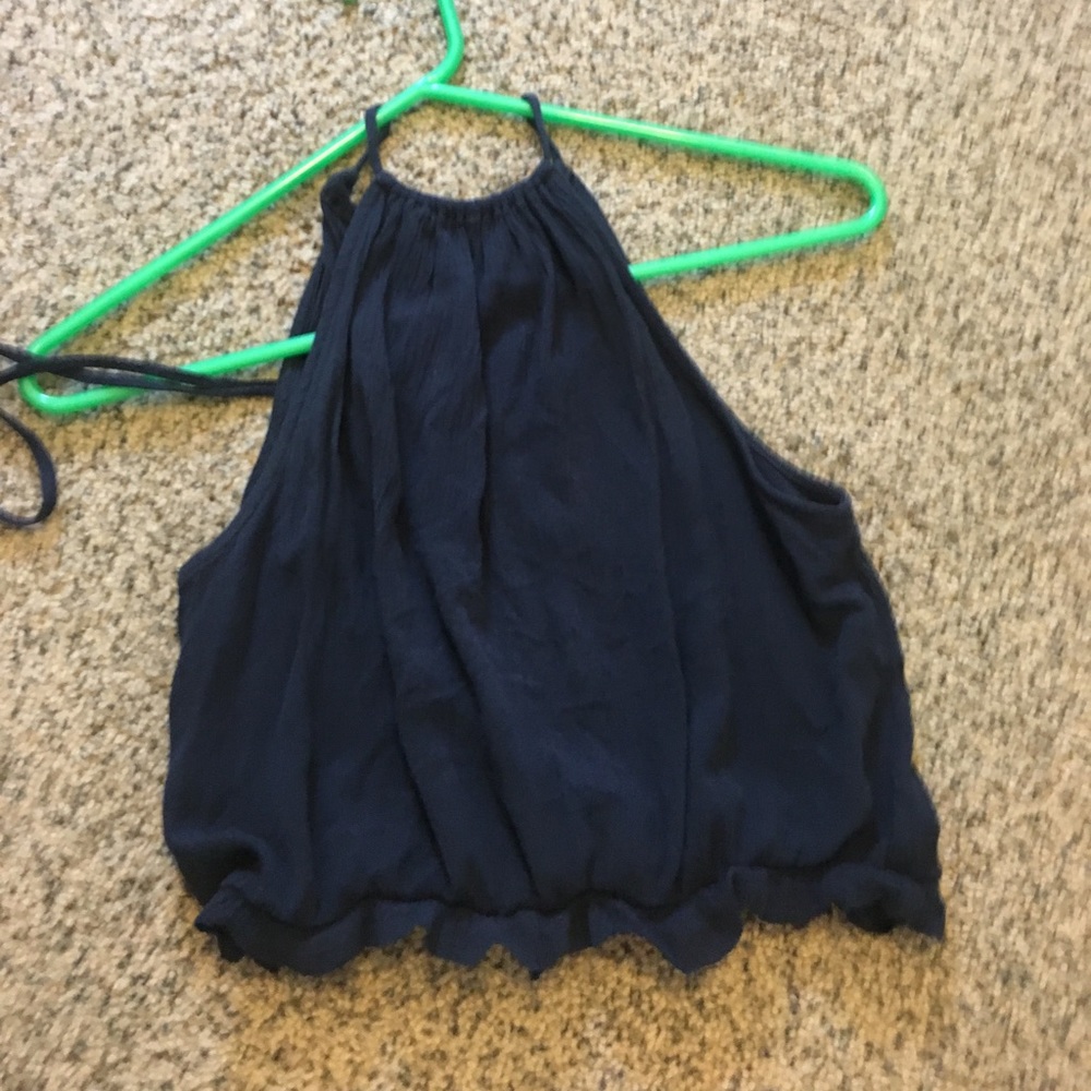 Navy halter ruffle crop top small forever 21