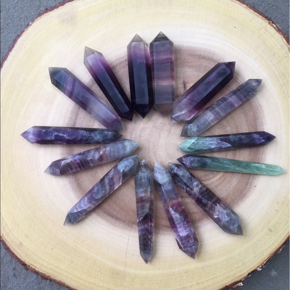 Bright purple/ green flourite crystal wand  (1)