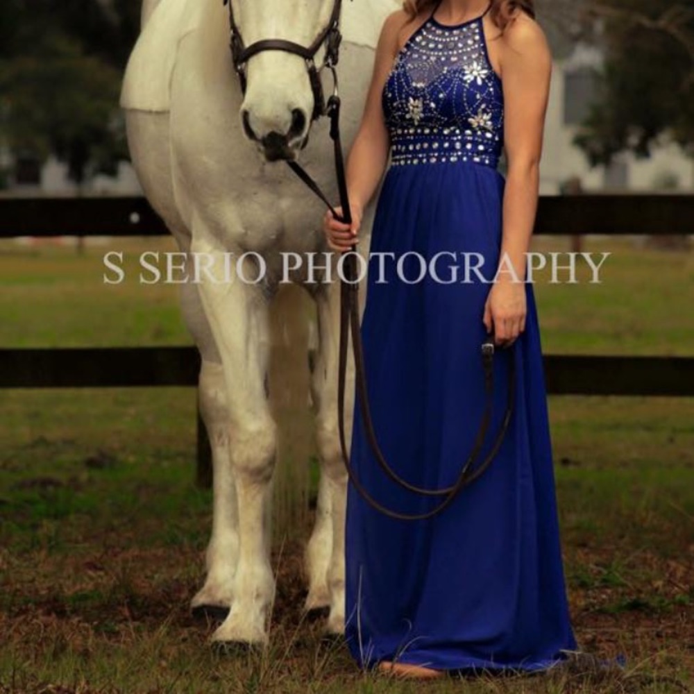 Blue Halter Prom Dress