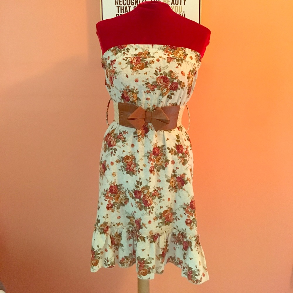Strapless White/Flower Dress