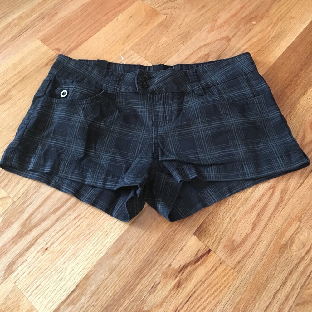 Black and gray plaid shorts