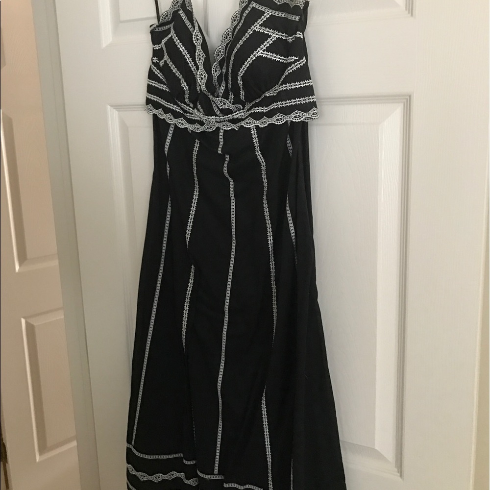 Black with white stitching halter dress,