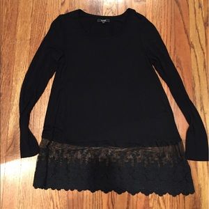 Long sleeve black tunic with lace hem