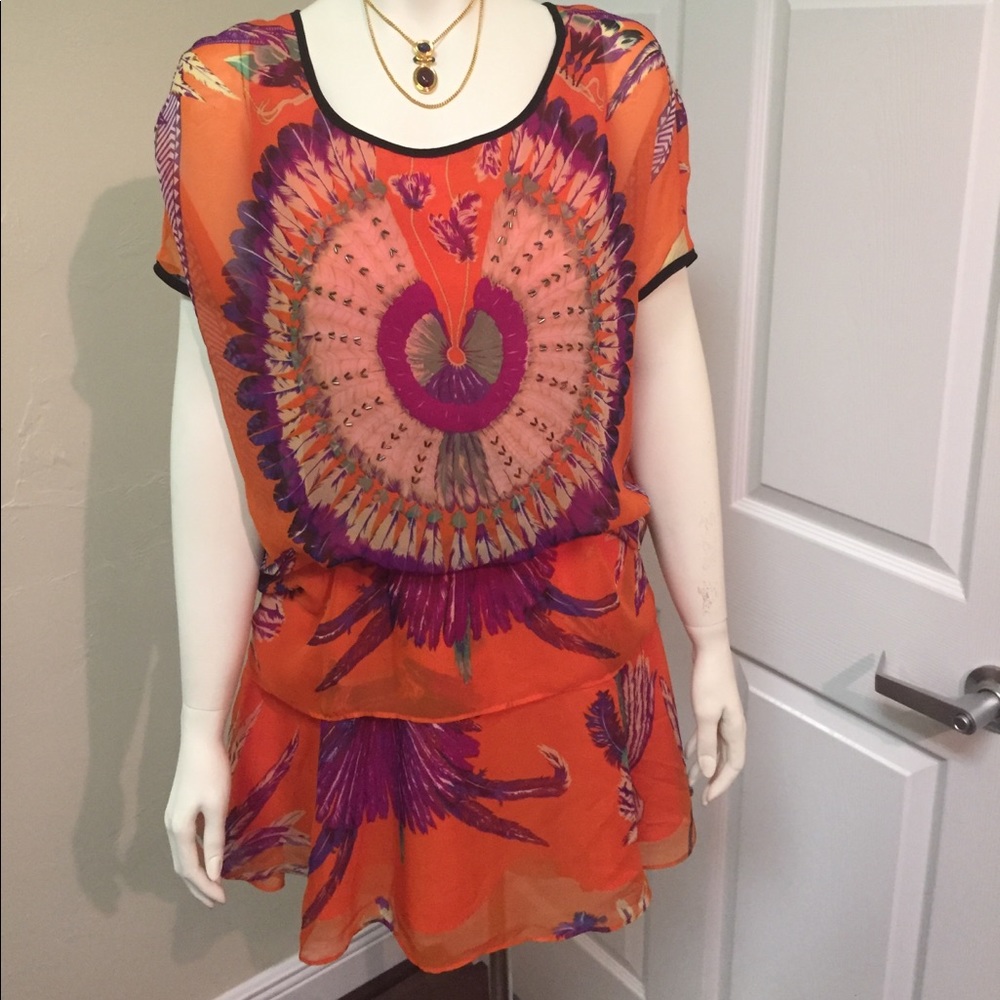 I Am Alberto Makali orange feather dress size xs!