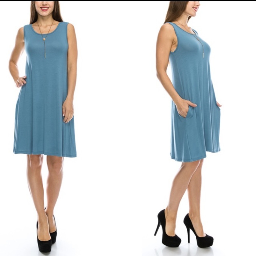 Sleeveless Denim Colored Tunic Dress