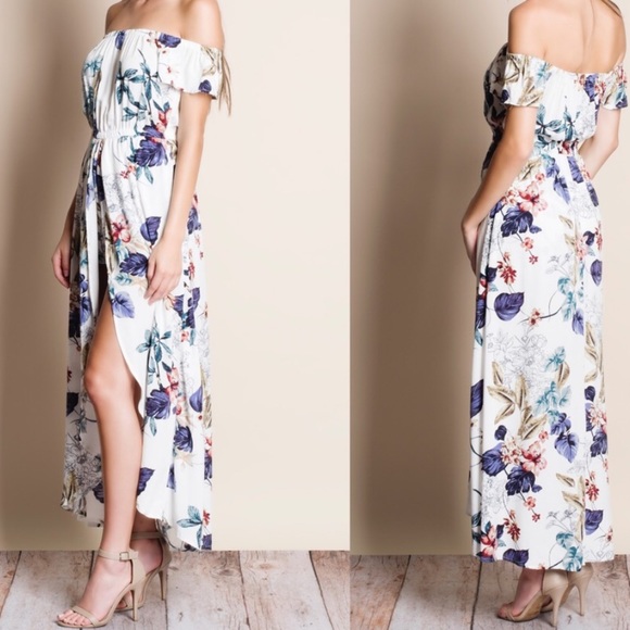 Off Shoulder Floral Maxi Romper - Picture 2 of 3