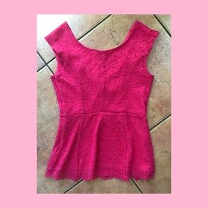 Hot Pink Lace Blouse (Short Sleeved)