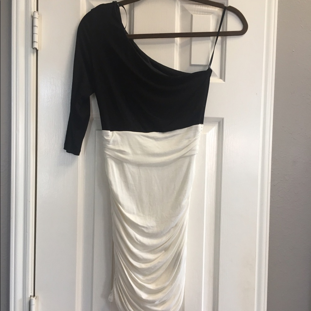 Black and white one shoulder cotton dress