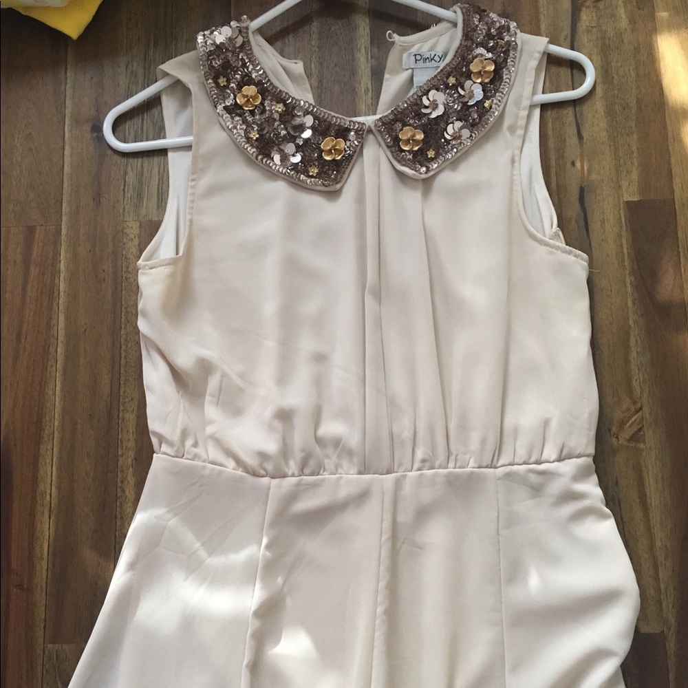 Ivory bib embellished dress