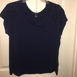 Navy blue top with sequins on the shoulders