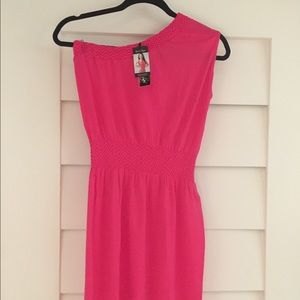 One shoulder hot pink dress