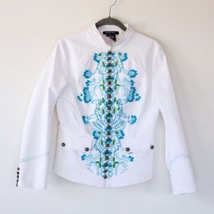 Etcetera White and Blue Embroidery Jacket