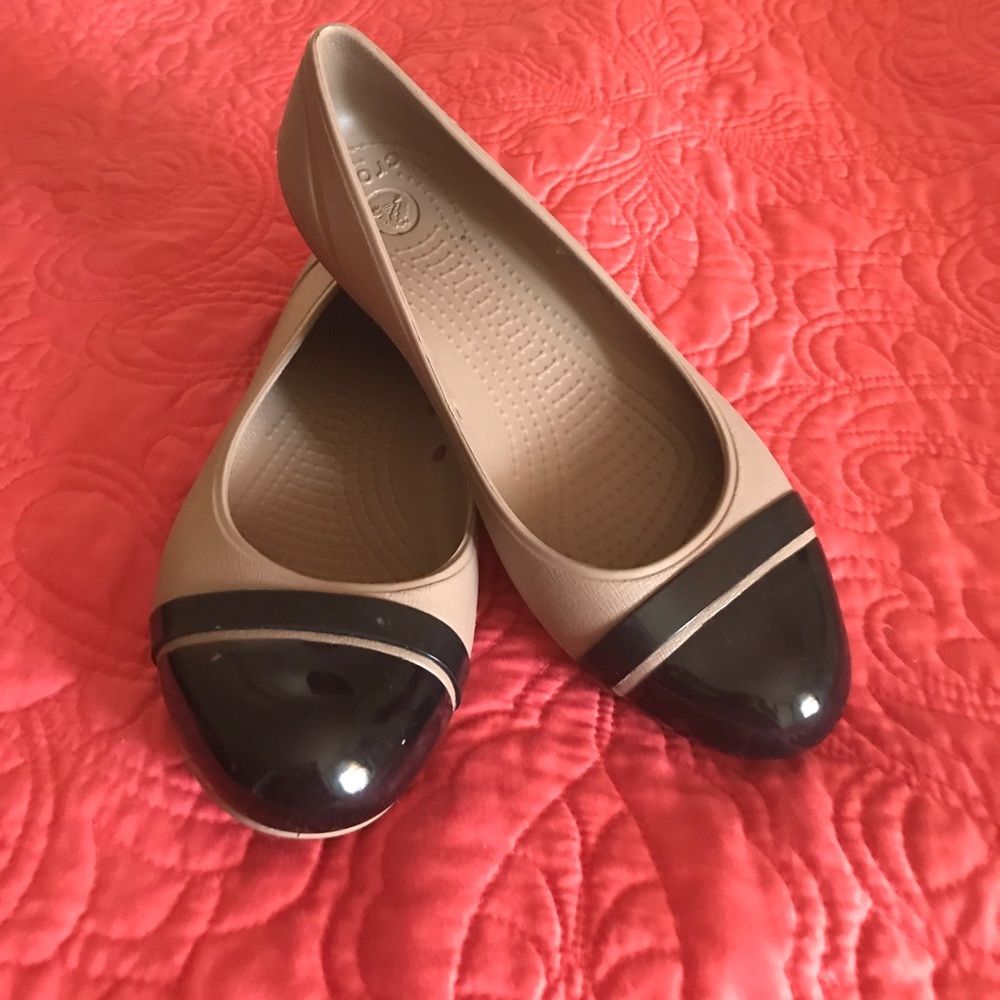 Black and Nude Rubber Croc Flats