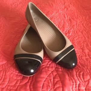 Black and Nude Rubber Croc Flats