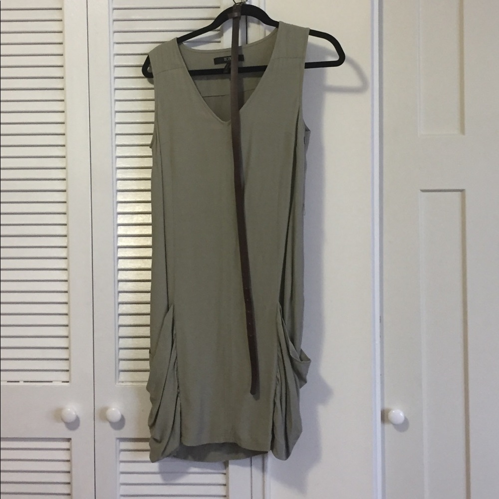BCBG green linen sleeveless dress