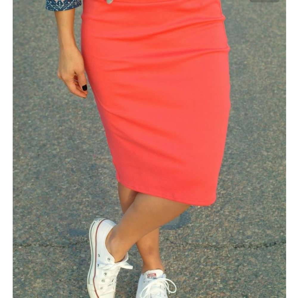 Coral Pencil Skirt