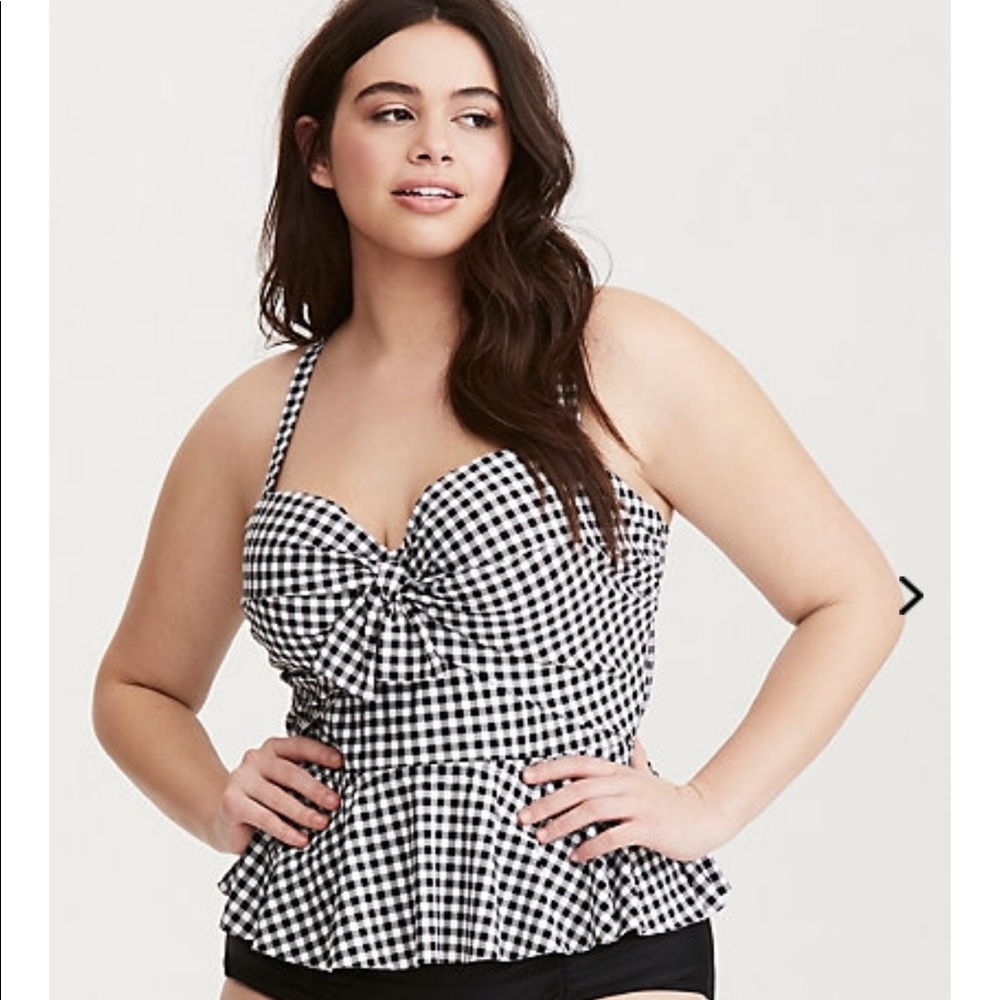 Gingham Print Tie Front Peplum Tankini/Bikini top!