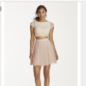 Light pink lace two piece prom dress