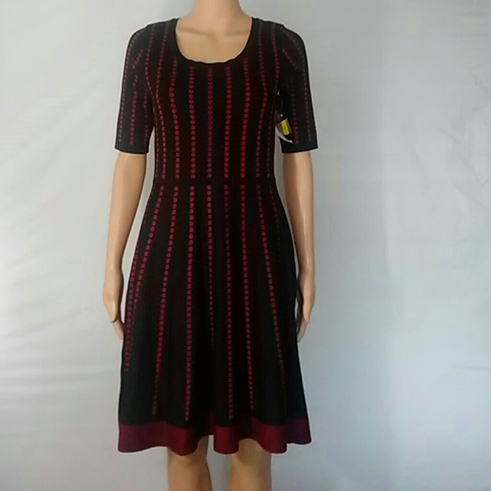 Danny & Nicole Red & Black Sweater Dress