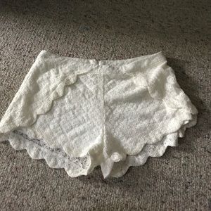 White Scalloped Lace Shorts