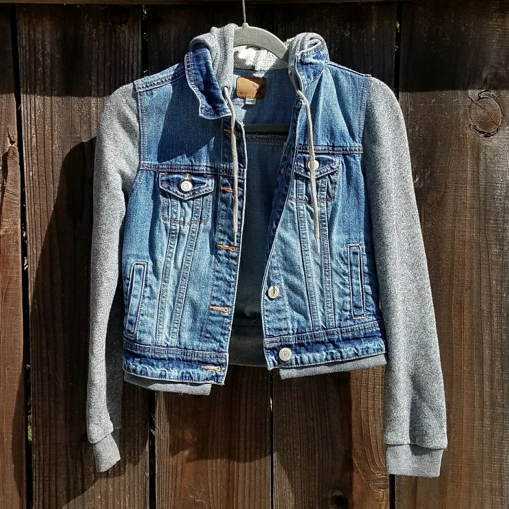 🗻AEO Jean/Sweater Sleeve Hooded Jacket XSMALL