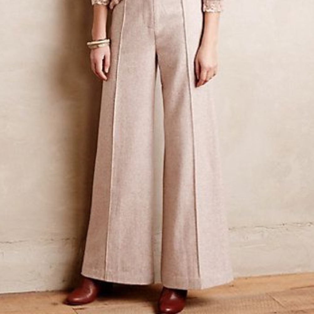 Anthropologie Shimmered Wool Wide Leg Trousers