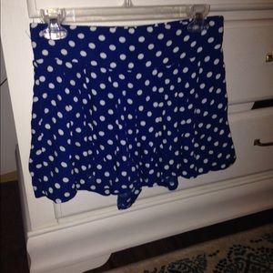 Blue and white polka dot pleated shorts
