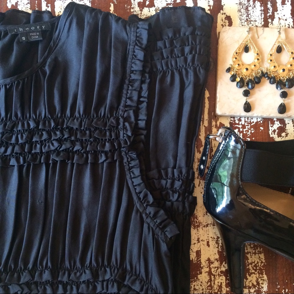 SOLD Theory silk black ruffle top - Picture 1 of 4