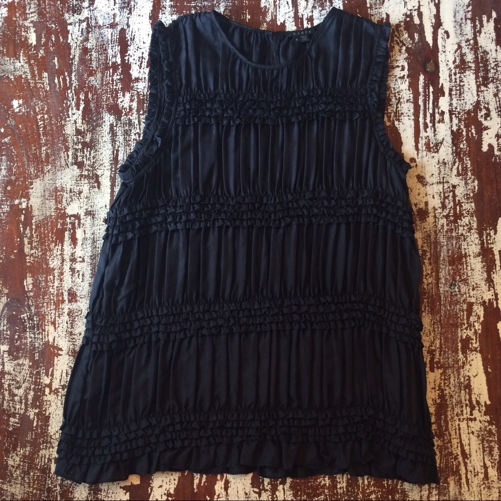 SOLD Theory silk black ruffle top - Picture 2 of 4