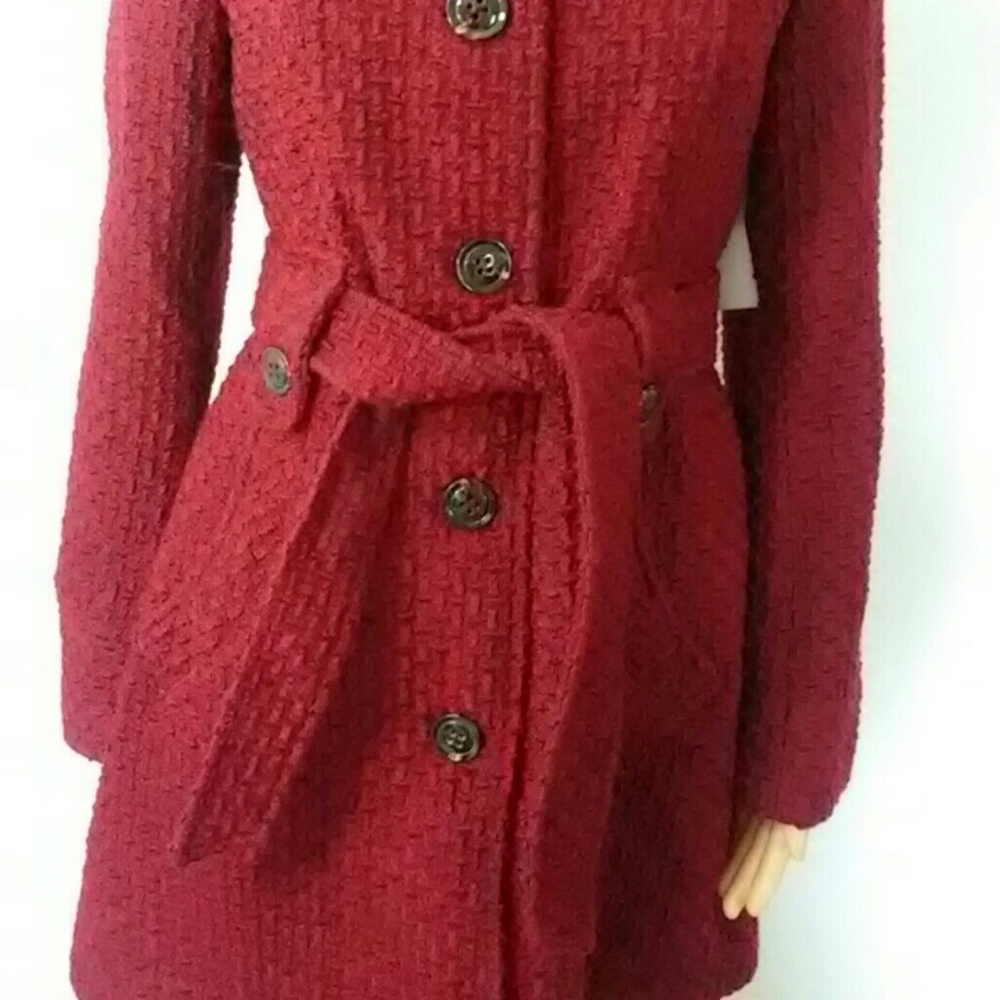 Liz Claiborne Burgundy Small Belted Peacoat