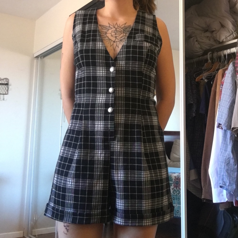 Vintage Black plaid Romper