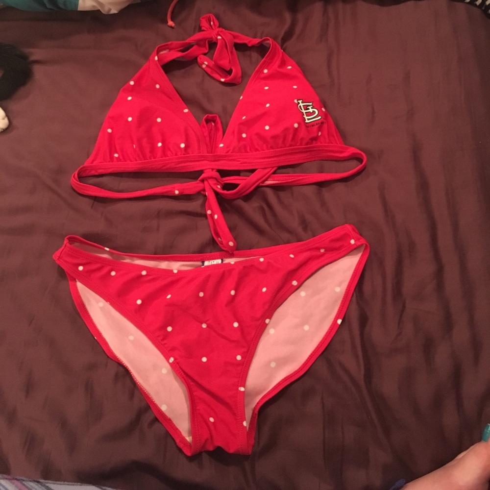 Red and white bikini