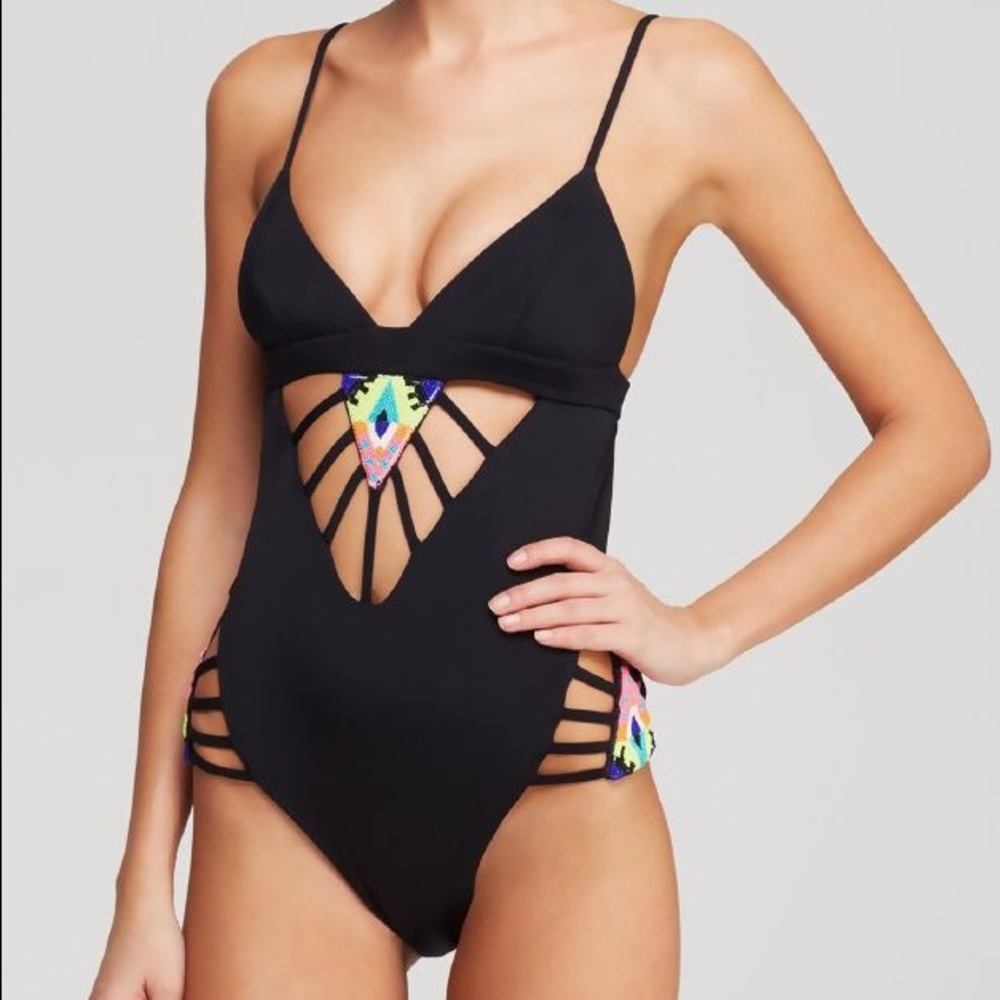 Black backless strappy sexy one piece swimsuit