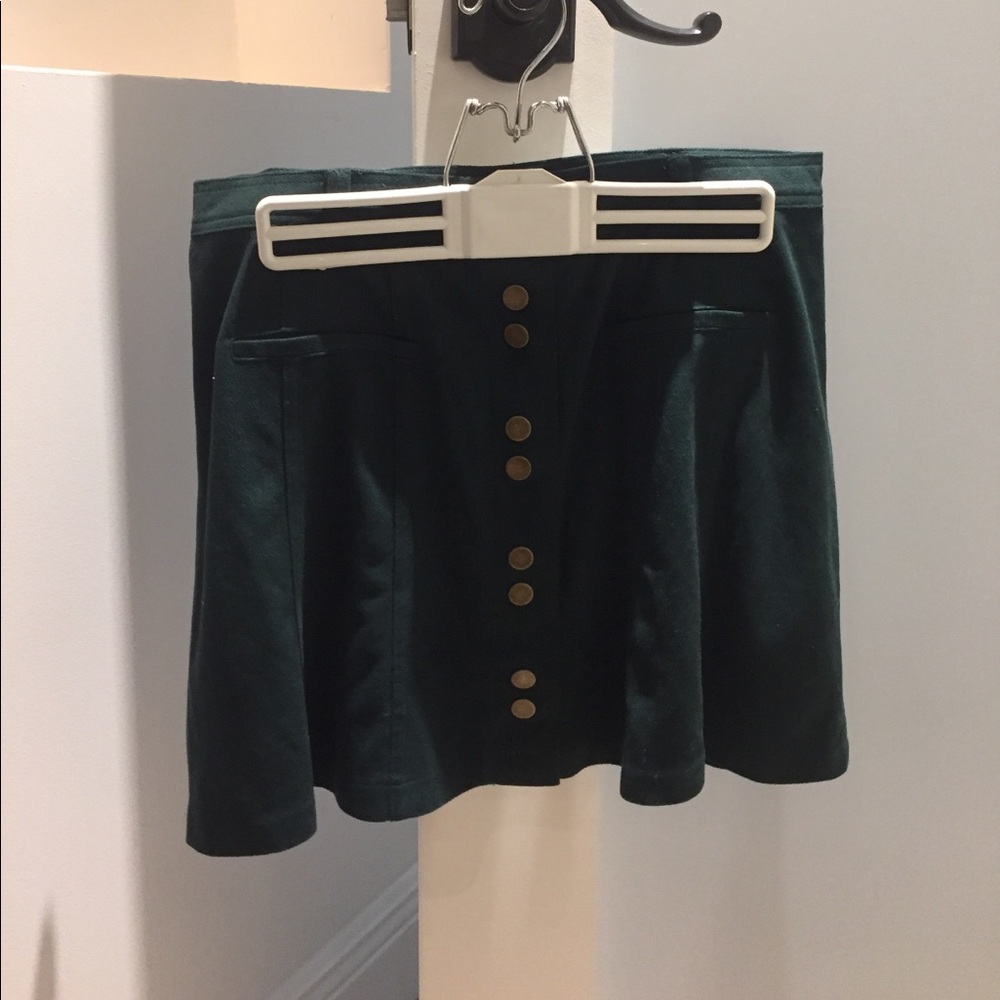 Green suede button down skirt