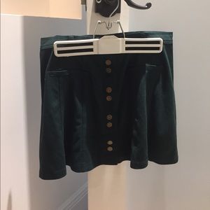 Green suede button down skirt