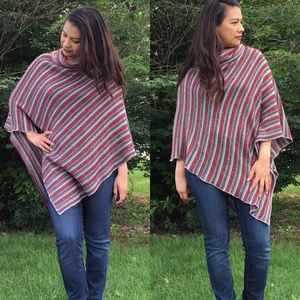 Multicolor cowl neck poncho