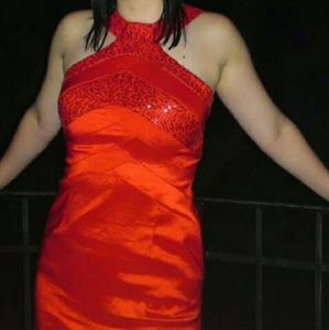 Red evening gown
